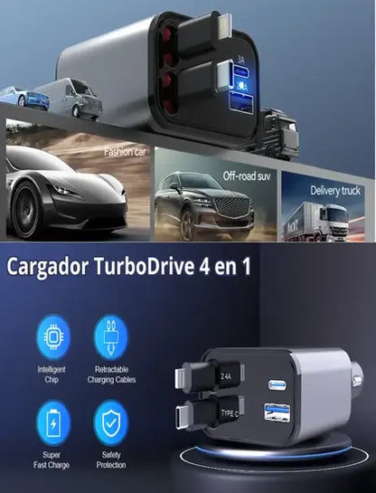 ¡CARGADOR AUTOMOVÍL DUAL RETRACTIL! 4 en 1