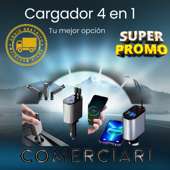 ¡CARGADOR AUTOMOVÍL DUAL RETRACTIL! 4 en 1