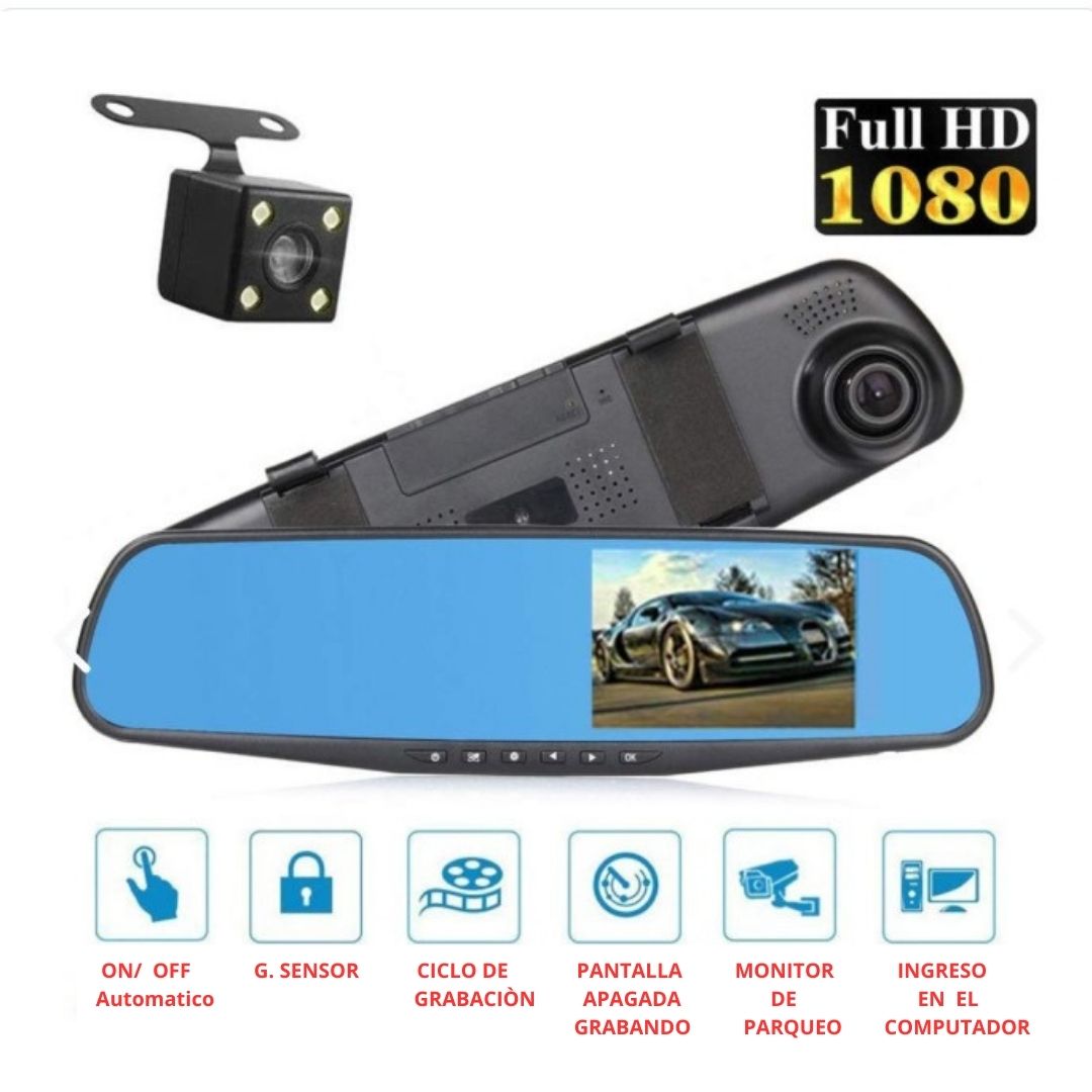 ESPEJO RETROVISOR CON DOBLE CAMARA FULL HD GRATIS SOPORTE CELULAR